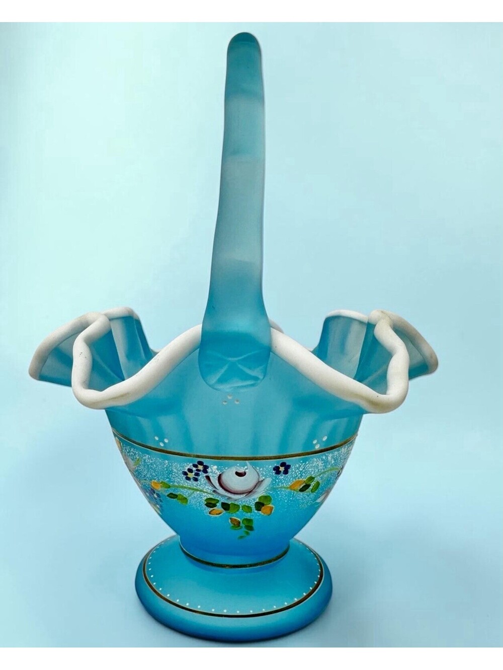 Fenton 2002 Charleston Collection Blue Topaz Satin Basket - Signed Bill Fenton - Picture 4 of 6